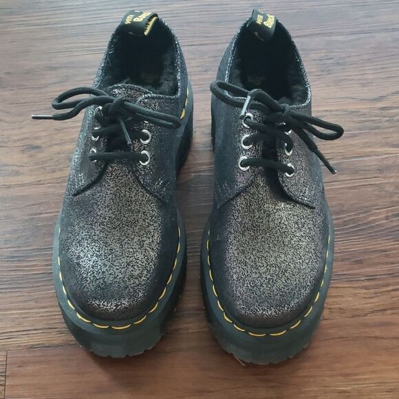 Dr. Martens 1461 PL Black Distressed Grunge Edgy Metallic Lace-Up Suede Size 37 - Picture 4 of 9